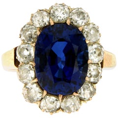 1800 Sapphire Diamond Gold Cluster Ring