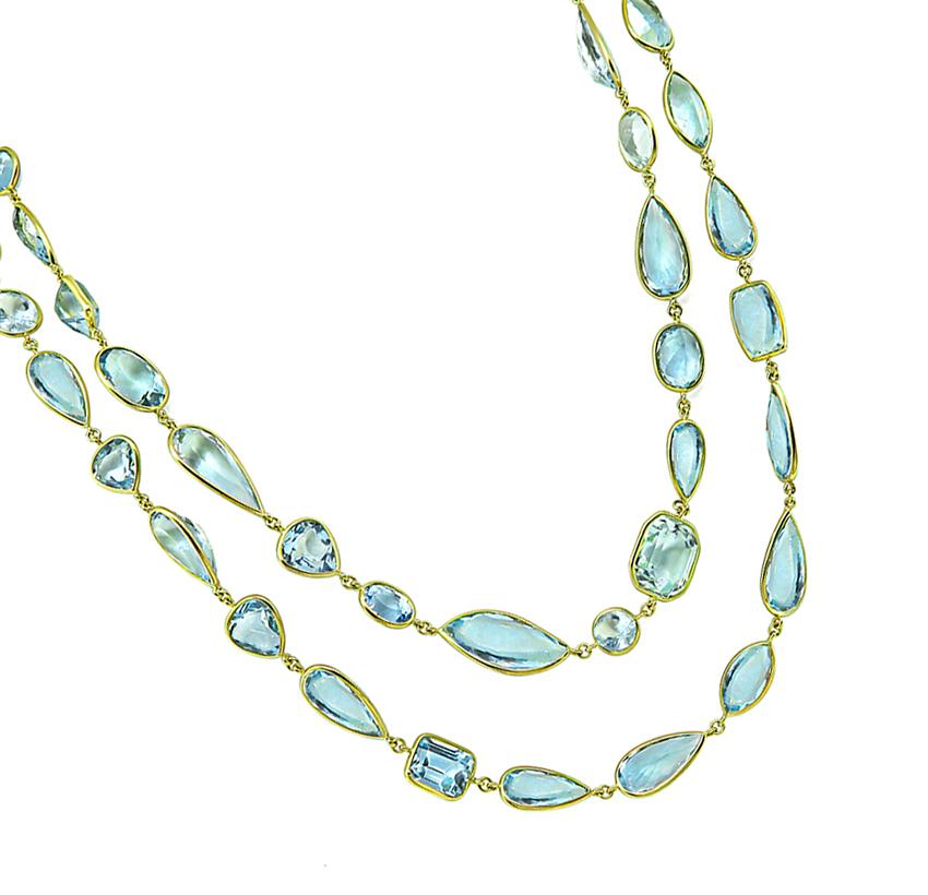 Marquise Cut 180.00ct Aquamarine Gold Necklace For Sale