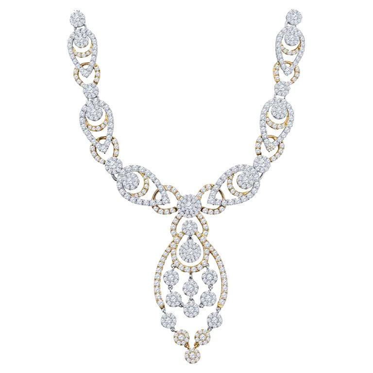 Collar Colgante Remolino 18.00ctw Diamantes Redondos Engastados 18k Oro Blanco y Rosa