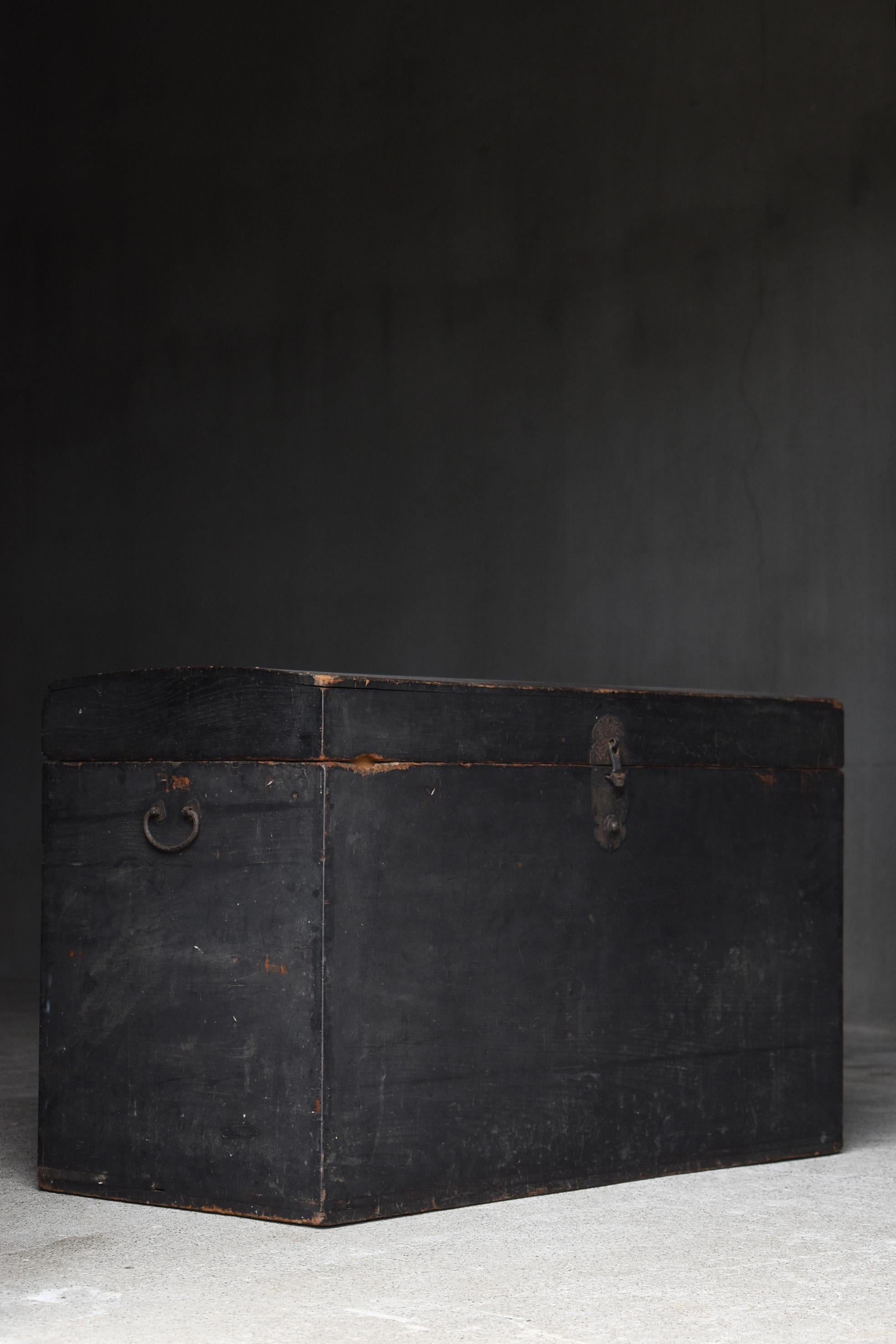 19th Century 1800s-1900s HAKO Japanese Antique Black Box Wabisabi Storage Wabi-sabi