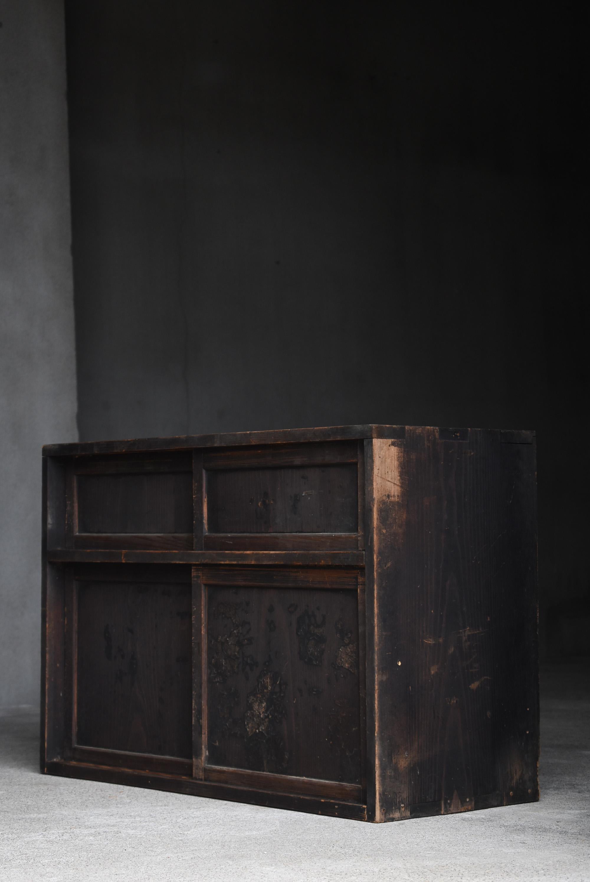 19th Century 1800s-1900s Japanese Black Tansu Antique Chest Furniture Cabinet Wabisabi