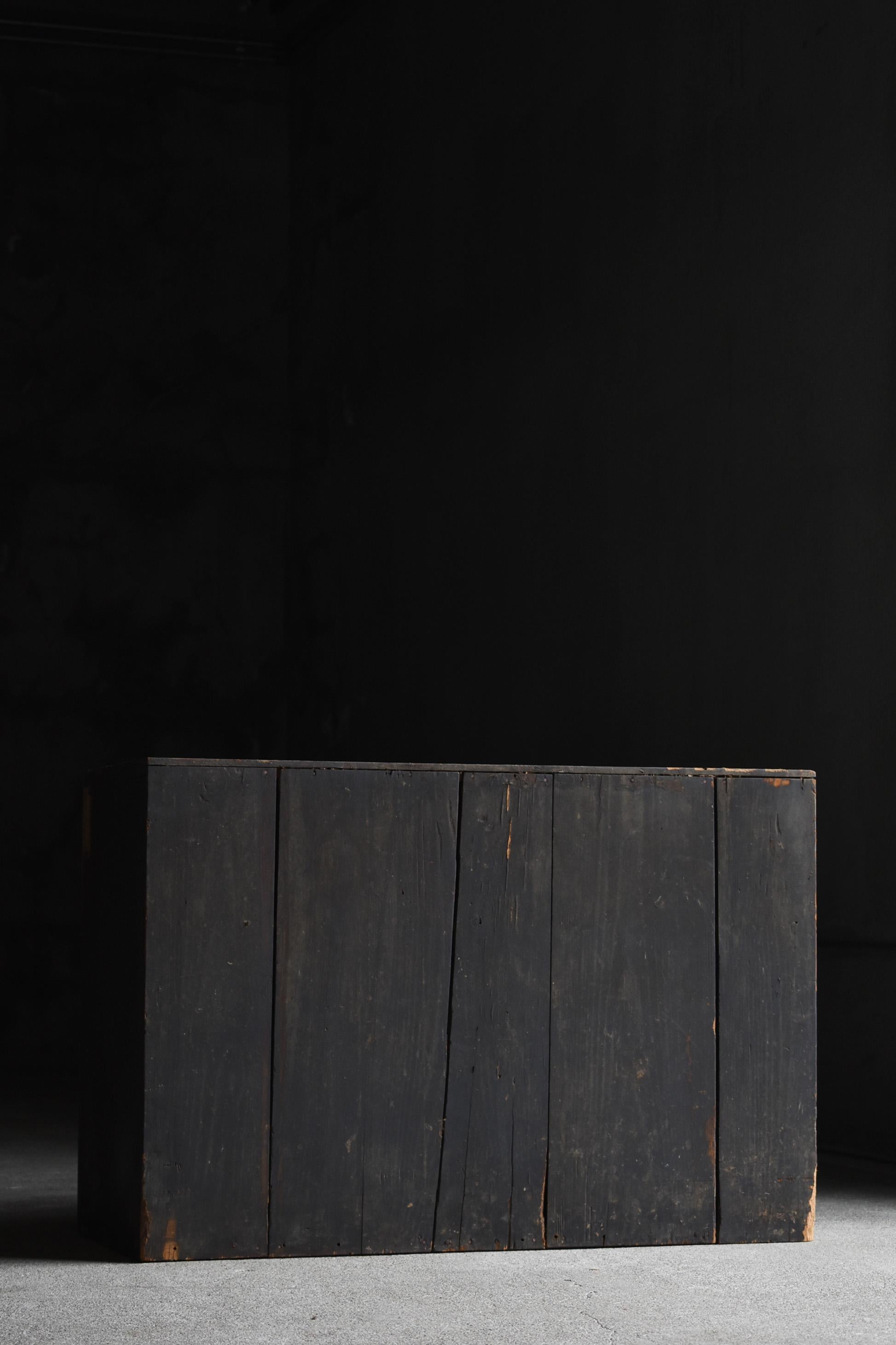 Cedar 1800s-1900s Japanese Black Tansu Antique Chest Furniture Cabinet Wabisabi