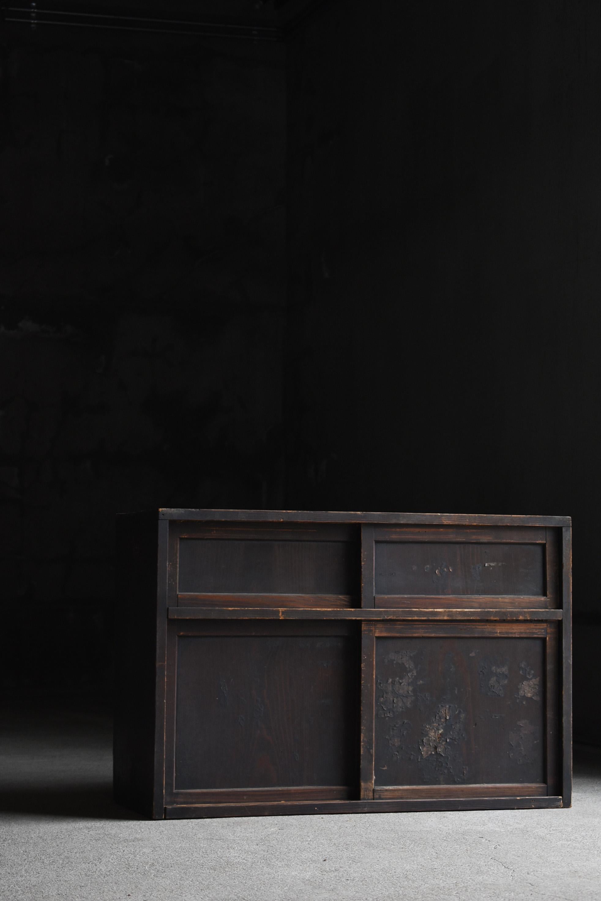 1800s-1900s Japanese Black Tansu Antique Chest Furniture Cabinet Wabisabi 1