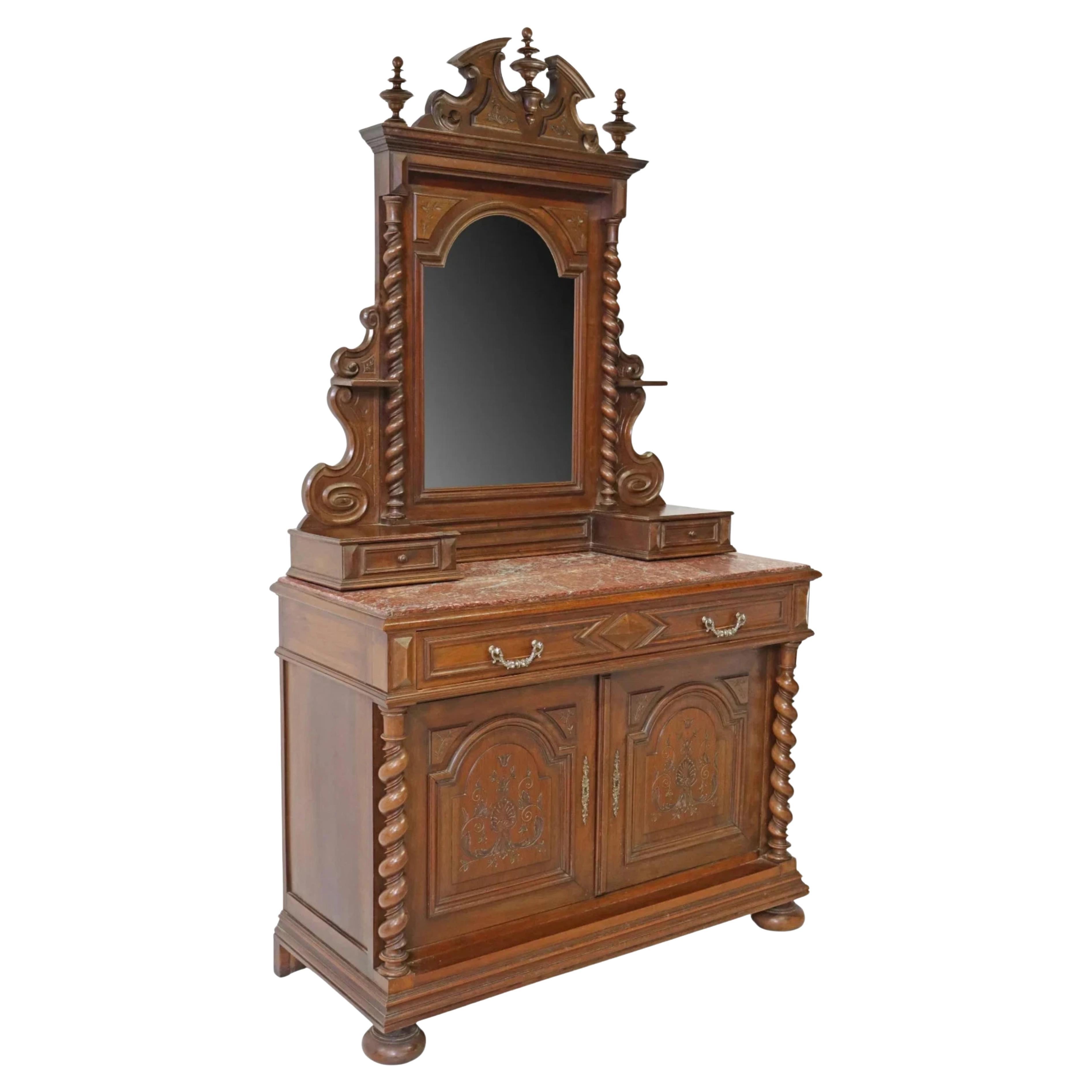 ¡¡¡1800s 19th C. Antique French Louis XIII Style, Walnut, Mirrored Vanity!!! en venta