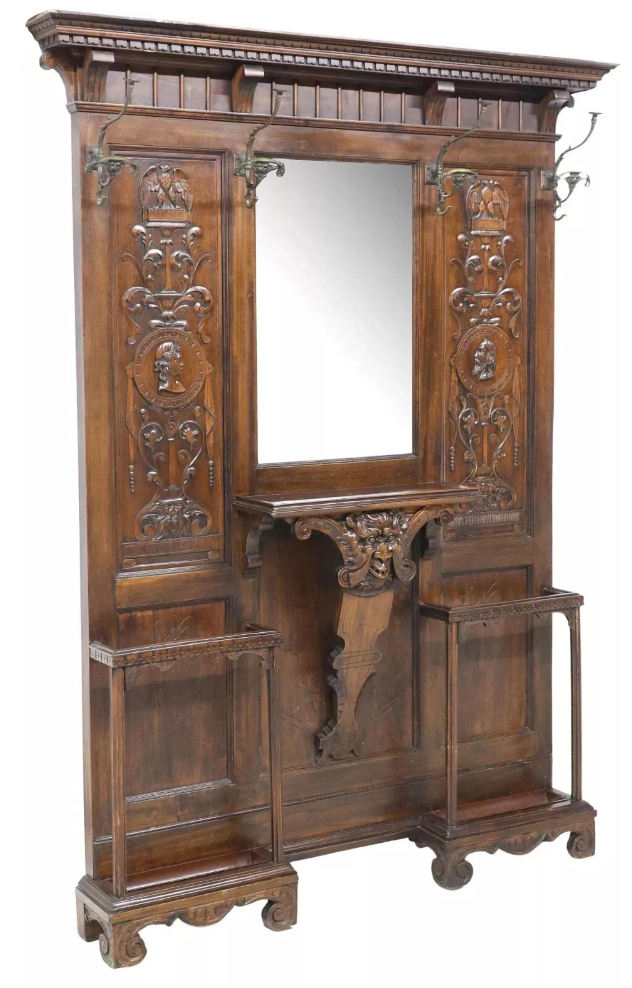Gorgeous 1800's, 19th C. Antique Italian Renaissance Revival, Carved, Walnut Hall Tree!
2279
Antique Hall Tree, Italian Renaissance Revival,  Carved,  Walnut, 19th C, 1800s!

Discover a grand addition to your entryway with this Antique Hall Tree,