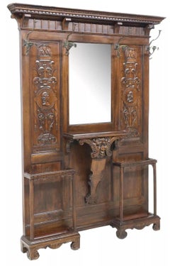 1800's, 19th C. Antique Italian Renaissance Revival, Carved, Walnut Hall Tree!