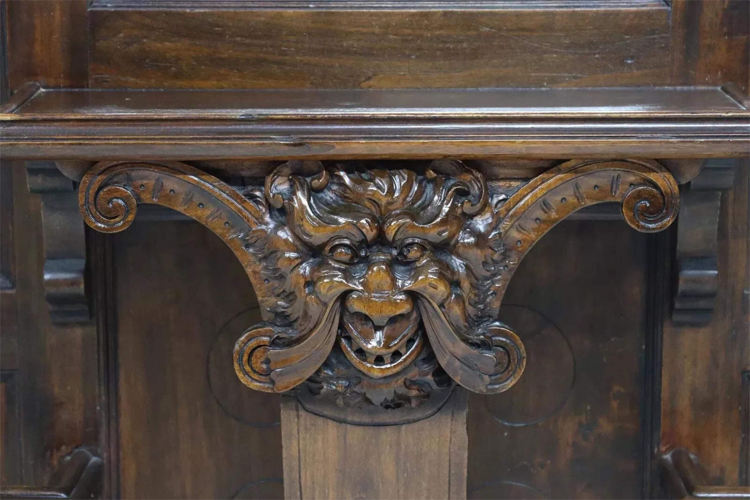 1800's, 19th C. Antique Italian Renaissance Revival, Carved, Walnut Hall Tree! 1