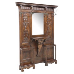 1800's, 19th C. Antique Italian Renaissance Revival, Carved, Walnut Hall Tree!