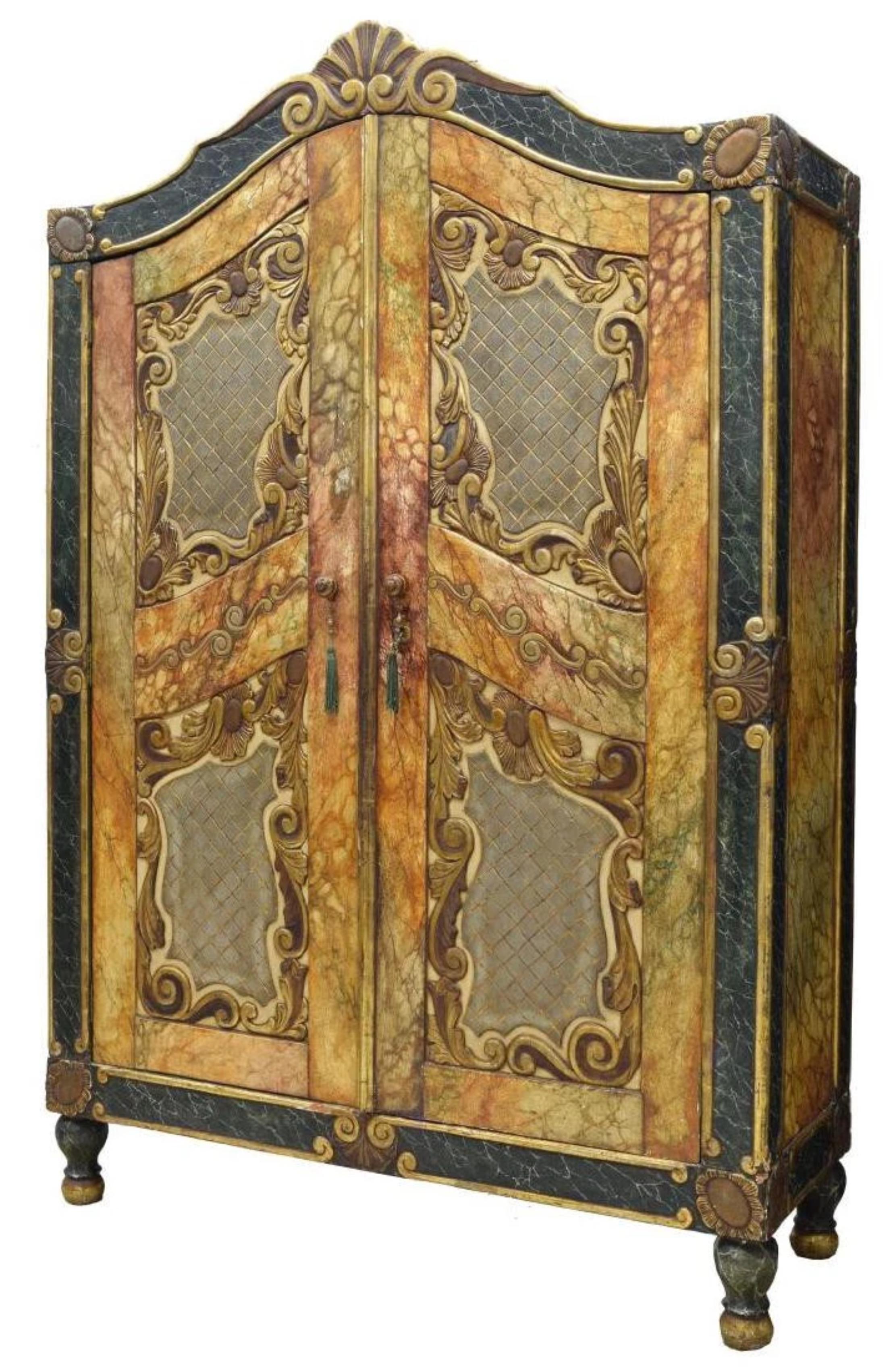 ¡1800s, 19th C. Antiguo Juego de Dormitorio Español Policromado Marbelizado, Juego de 4! en Bueno estado para la venta en Austin, TX