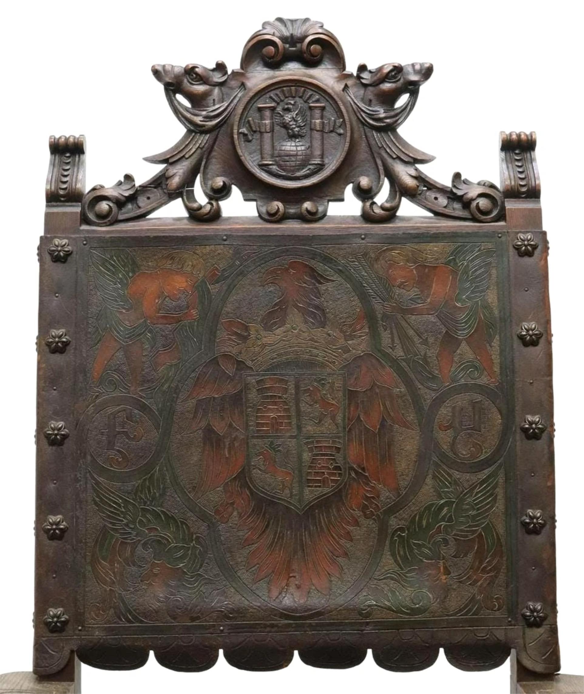 1800's, S. XIX Antiguo estilo barroco español, heráldico, Trono de roble ¡¡¡Silla!!! Otro en venta