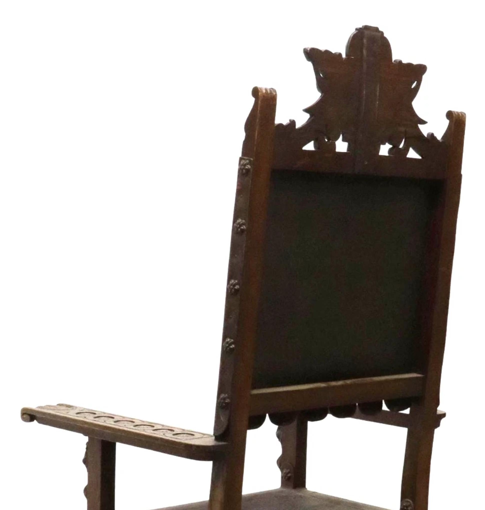1800's, S. XIX Antiguo estilo barroco español, heráldico, Trono de roble ¡¡¡Silla!!! en Bueno estado para la venta en Austin, TX