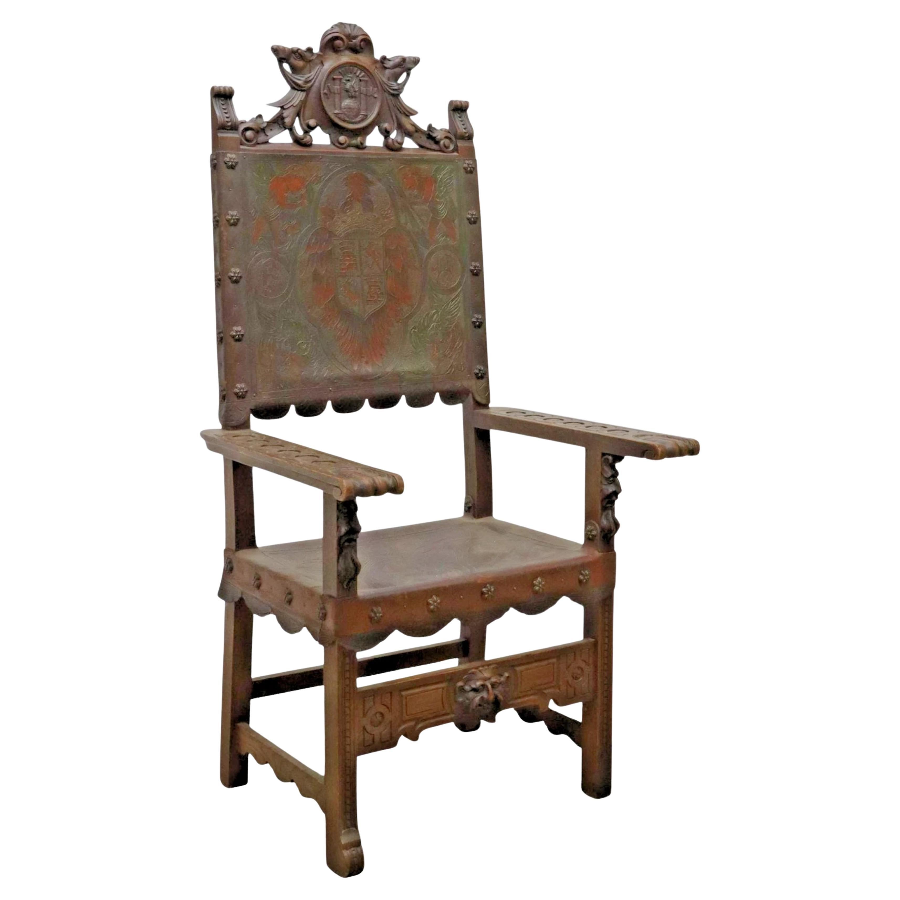 1800's, S. XIX Antiguo estilo barroco español, heráldico, Trono de roble ¡¡¡Silla!!! en venta