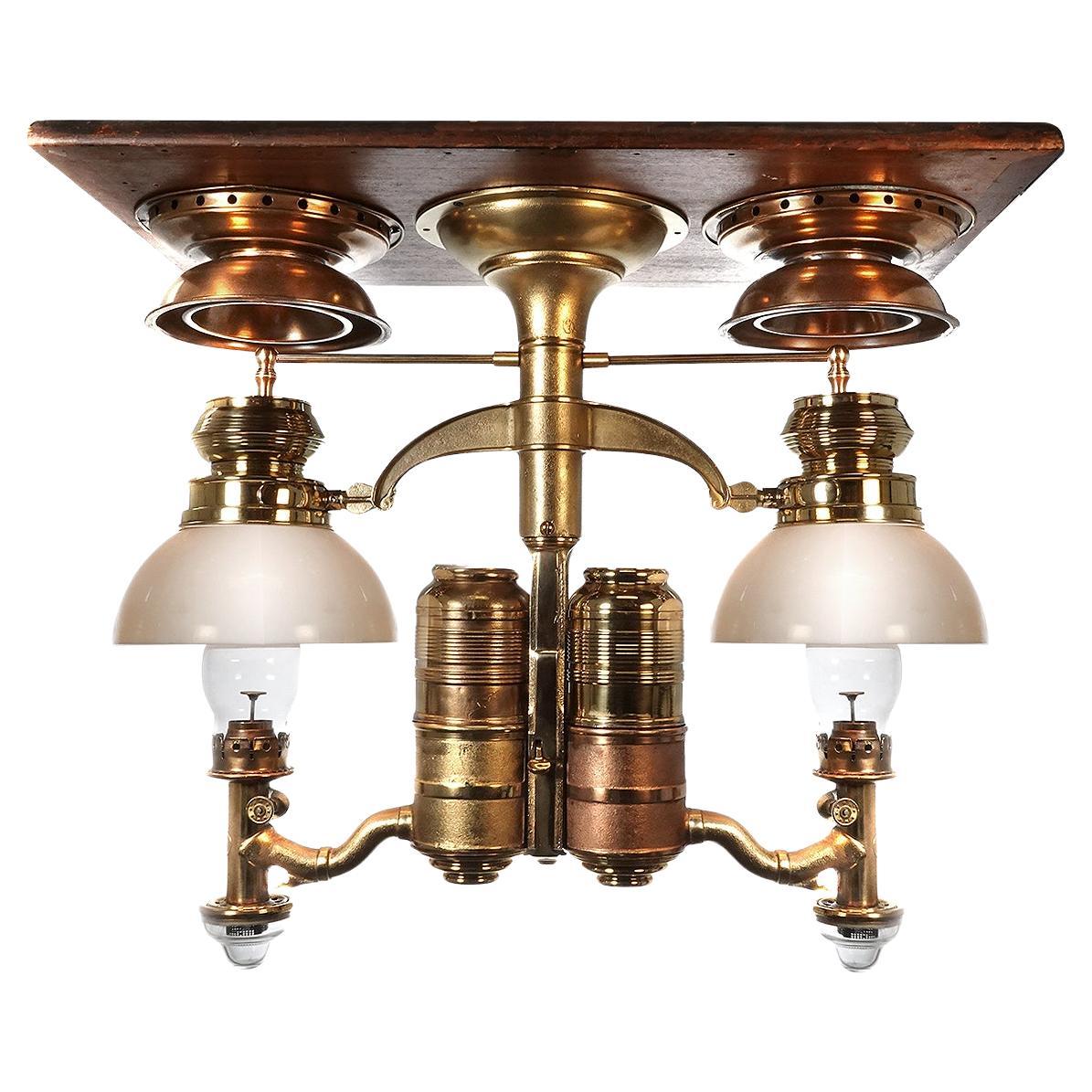 Lampadario per vagone da pranzo della ferrovia Adams & Westlake del 1800 e catalizzatori di fumo