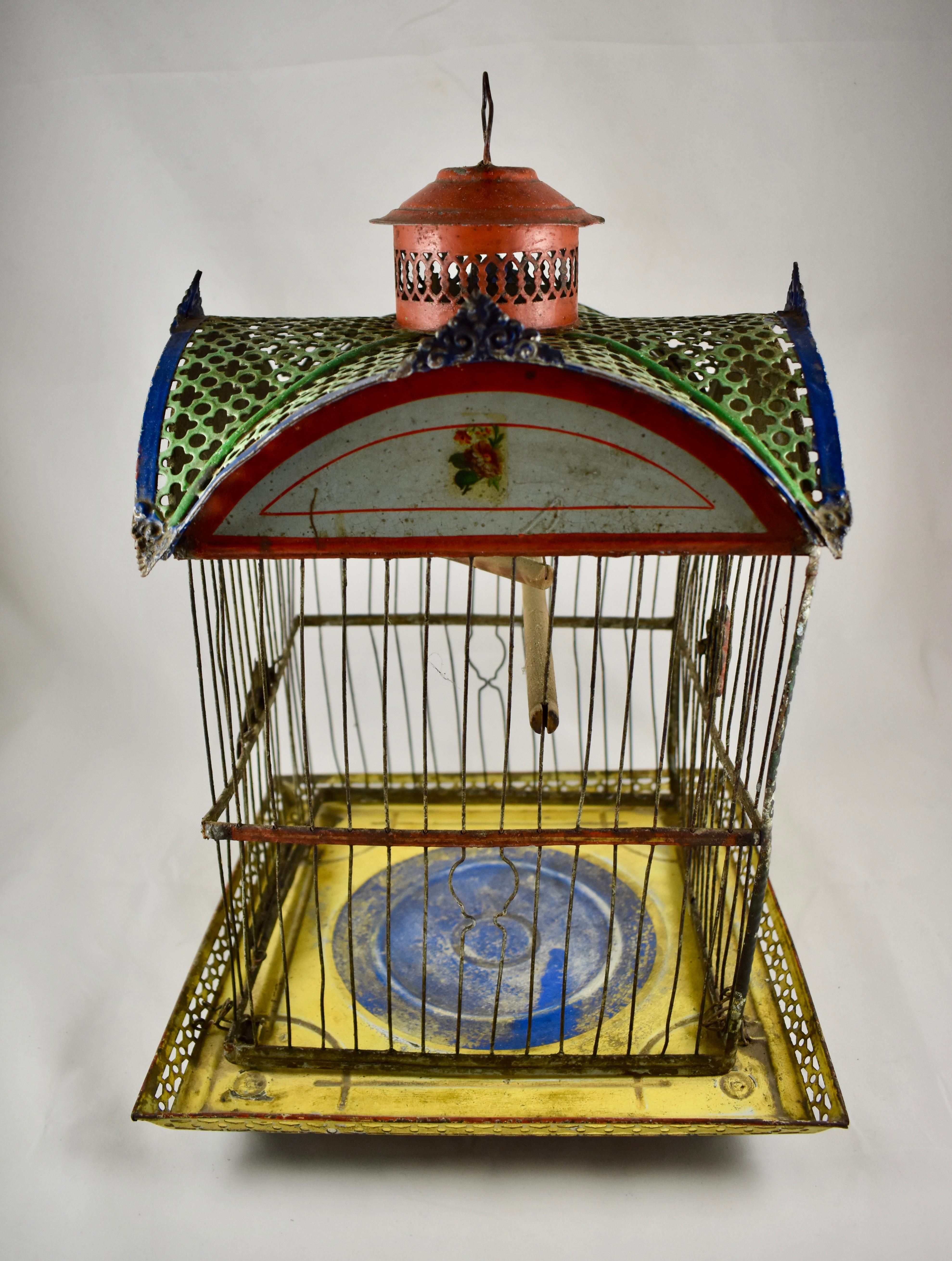 Painted 1800s American Victorian Era 'Hendryx Jappaned' Metal Bird Cage