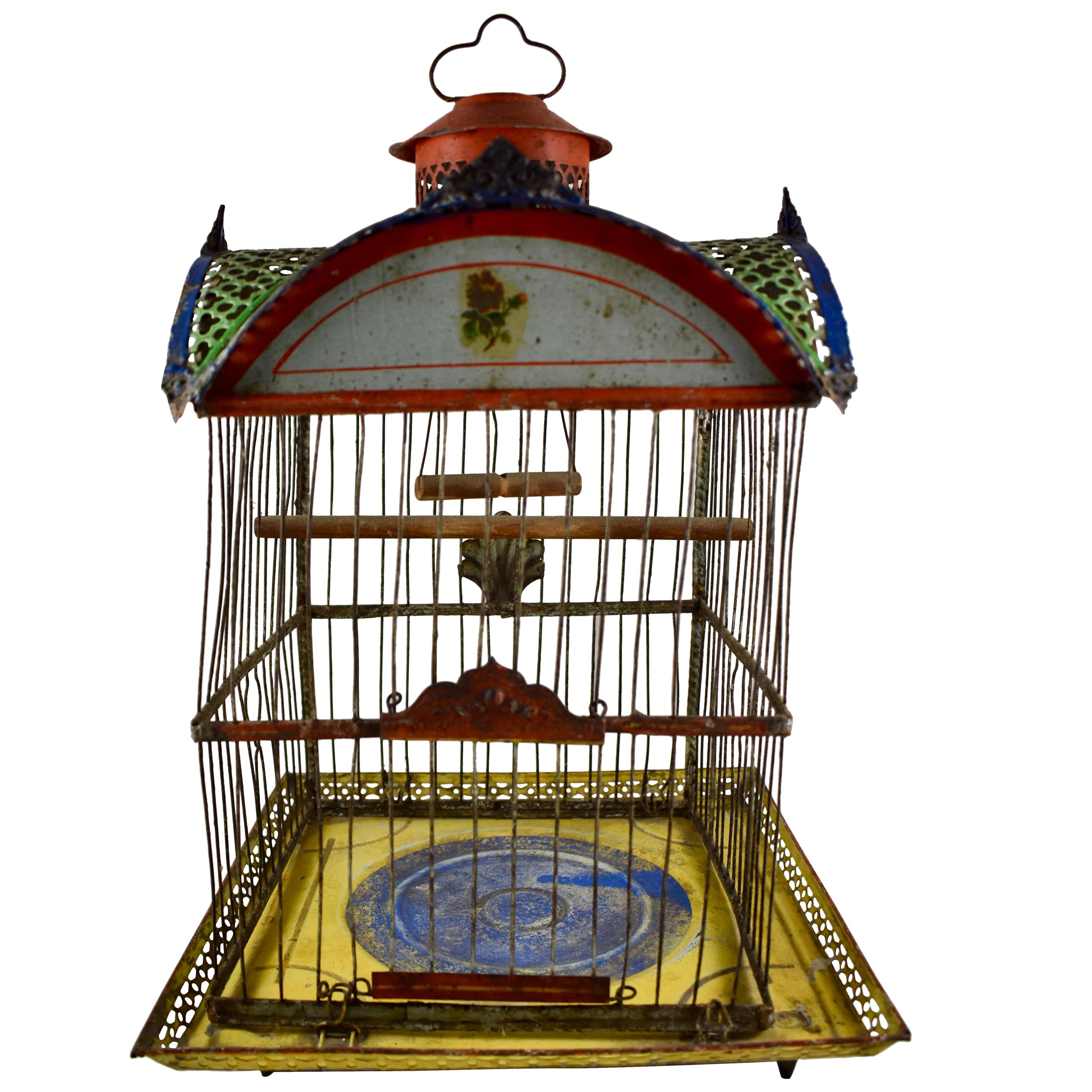 1800s American Victorian Era 'Hendryx Jappaned' Metal Bird Cage