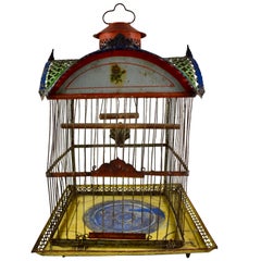 Antique 1800s American Victorian Era 'Hendryx Jappaned' Metal Bird Cage