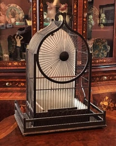 1800s American Victorian Gothic Revival Folk Art Handmade Wood & Metal Bird Cage