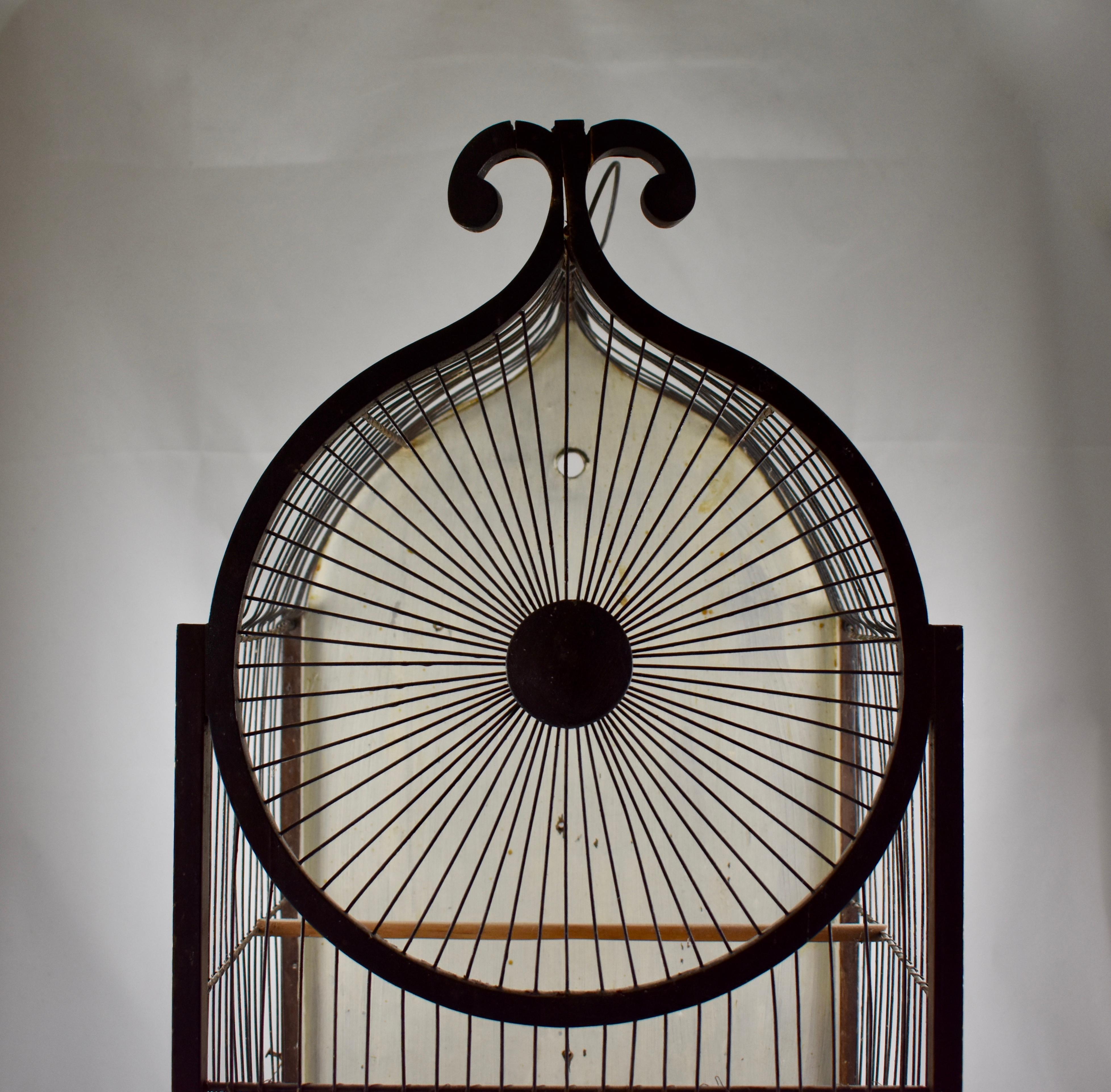19th Century 1800s American Victorian Gothic Revival Folk Art Handmade Wood & Metal Bird Cage