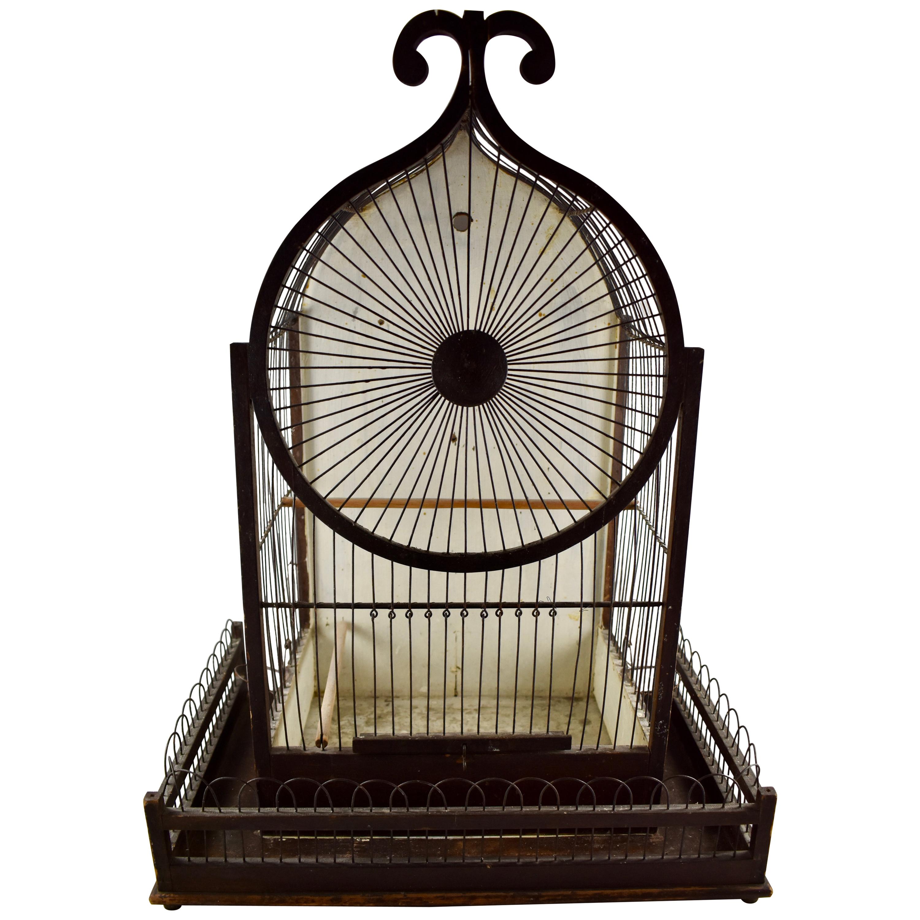 1800s American Victorian Gothic Revival Folk Art Handmade Wood & Metal Bird Cage