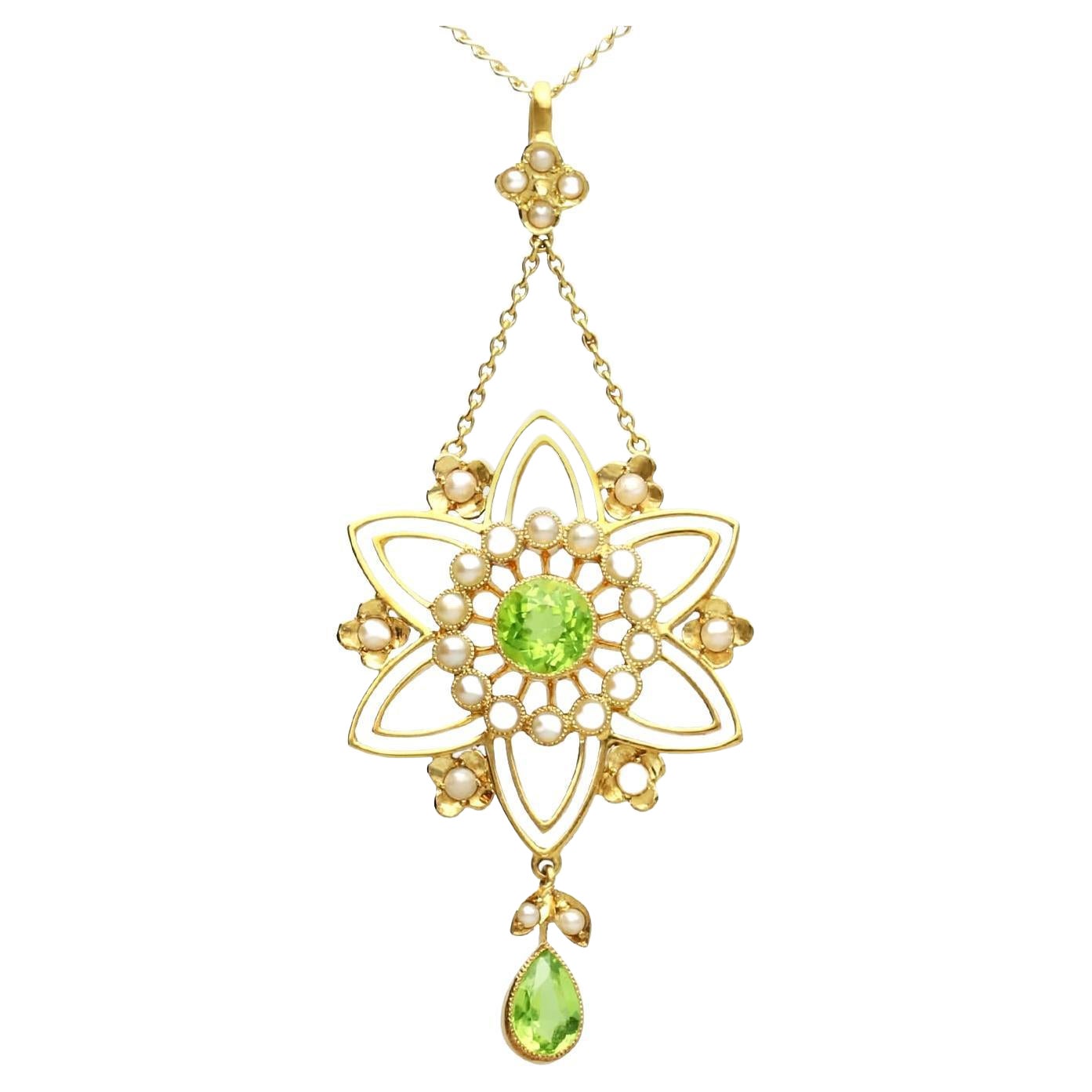 Pendentif en or jaune 15 carats et perle de péridot 1,78 carat des années 1800