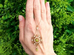 1800s Antique 1.78 Carat Peridot Pearl and 15 Karat Yellow Gold Pendant