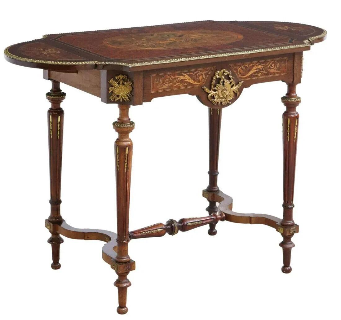 1800's Antique, (2) Near Pair, French Napoleon III, Marquetry Drop-Side Tables! For Sale 4