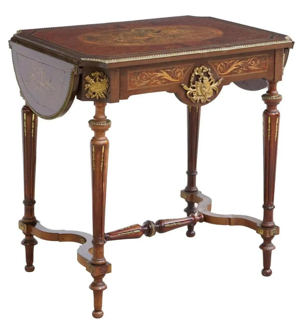 1800's Antique, (2) Near Pair, French Napoleon III, Marquetry Drop-Side Tables! For Sale 3