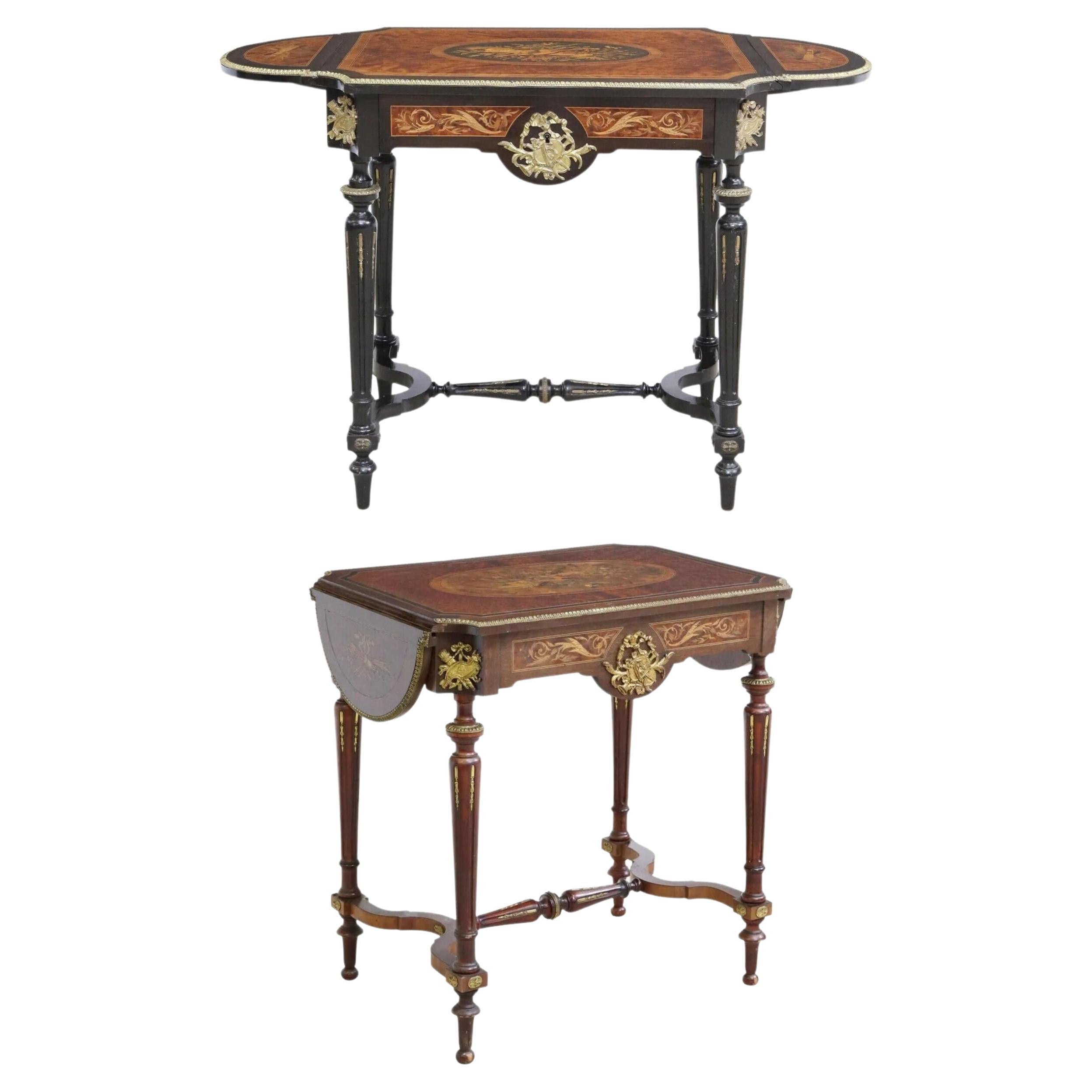 1800's Antique, (2) Near Pair, French Napoleon III, Marquetry Drop-Side Tables! For Sale