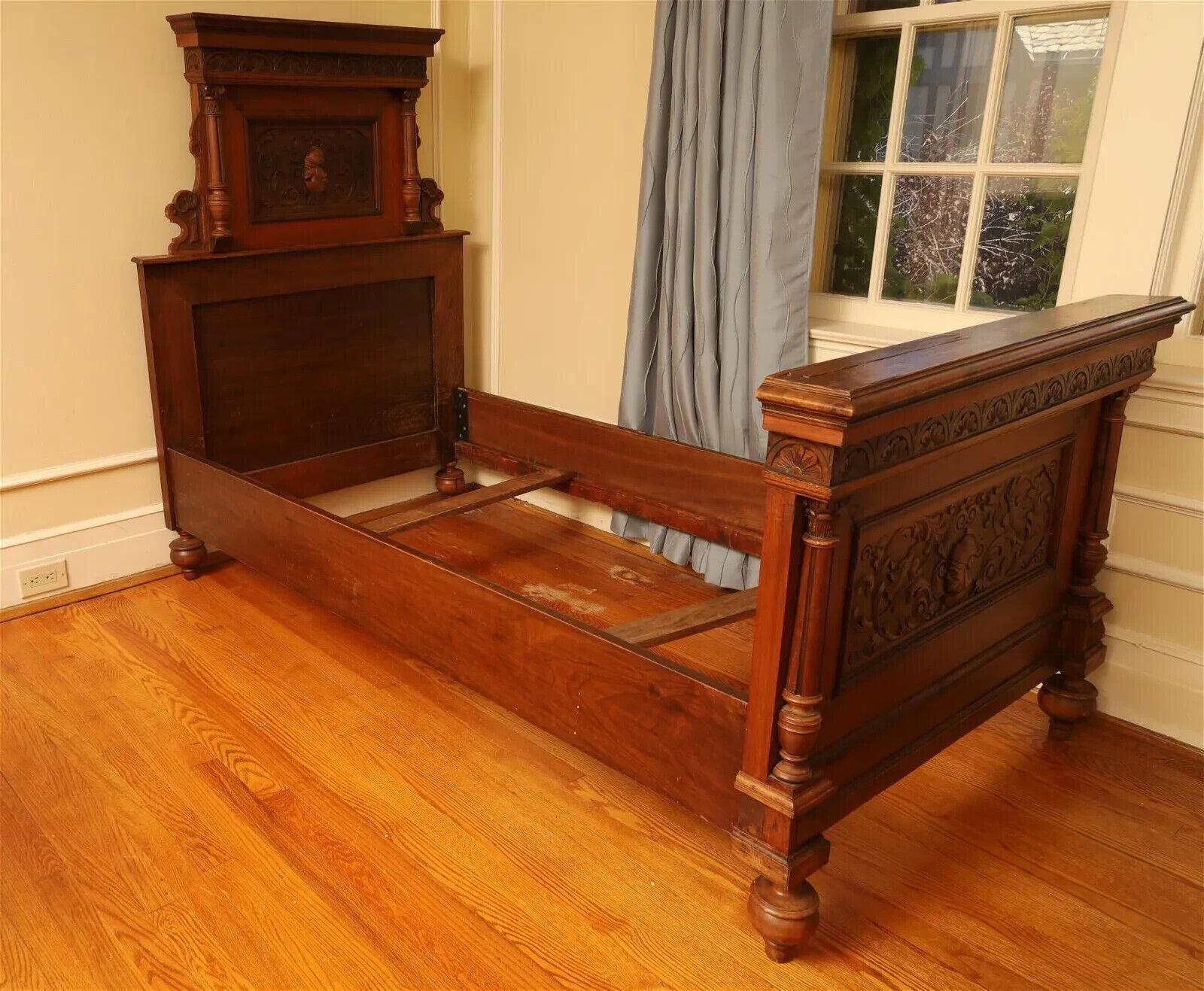 Other 1800's Antique  Austrian Carved Walnut, Pair, with Rails, Twin Beds,  Set of 2 For Sale
