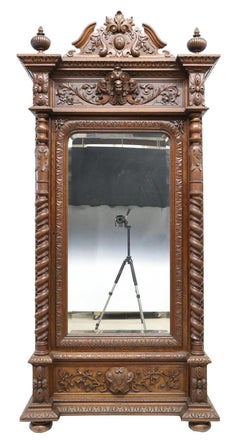 1800's Antique Bonnetiere, French Henri II Style, Carved Oak, Crest, Foliates!