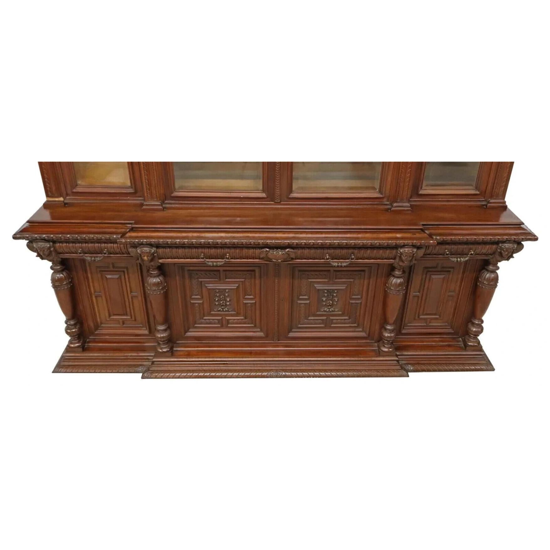 1800's Antique, Breakfront, Monumental, French, Walnut, Beveled Glass Bookcase In Good Condition In Austin, TX