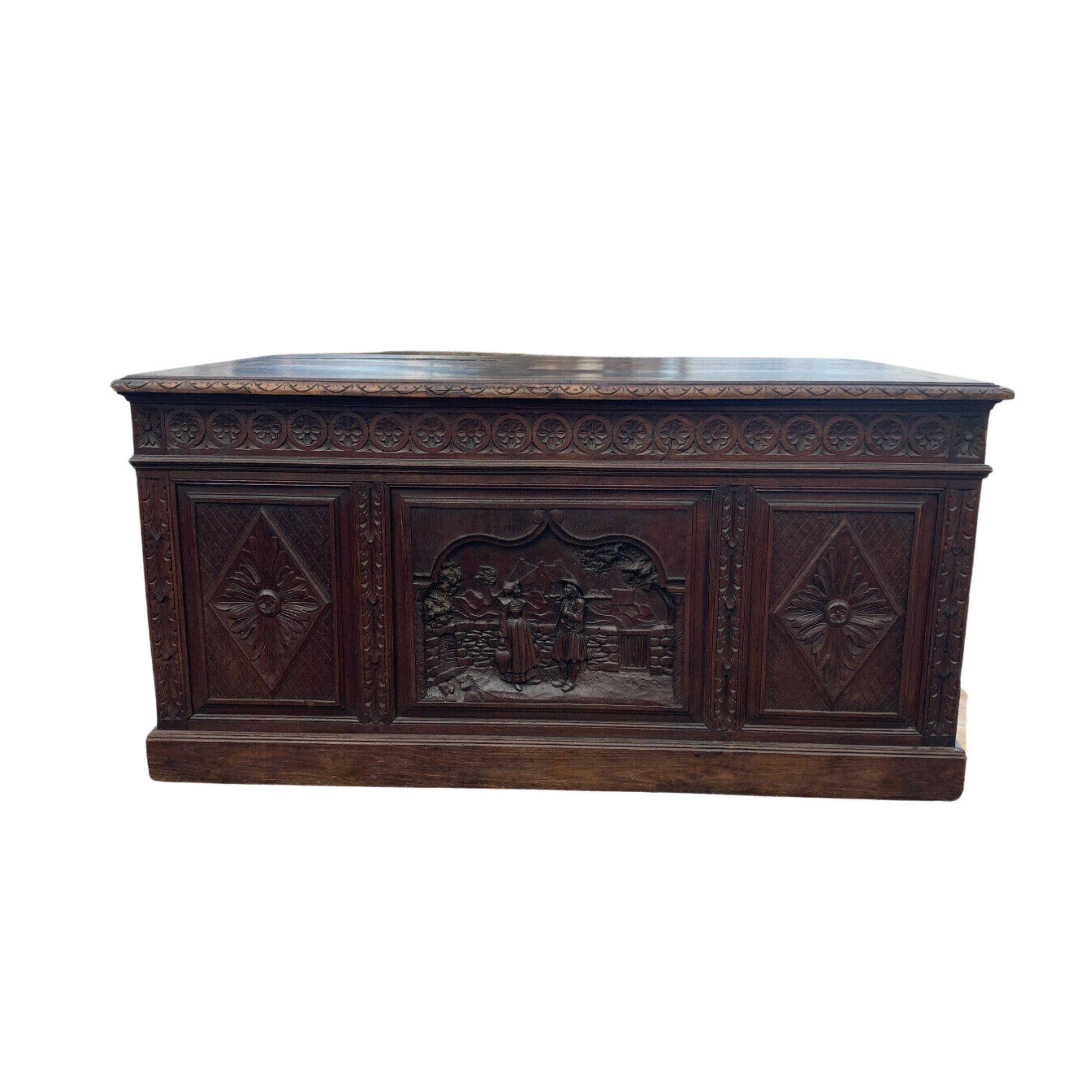1800's Antique Breton, Highly Carved, Rare, 6 Drawers, French Desk For Sale 11