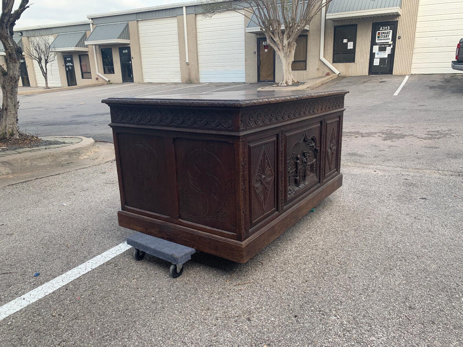 1800's Antique Breton, Highly Carved, Rare, 6 Drawers, French Desk In Good Condition For Sale In Austin, TX