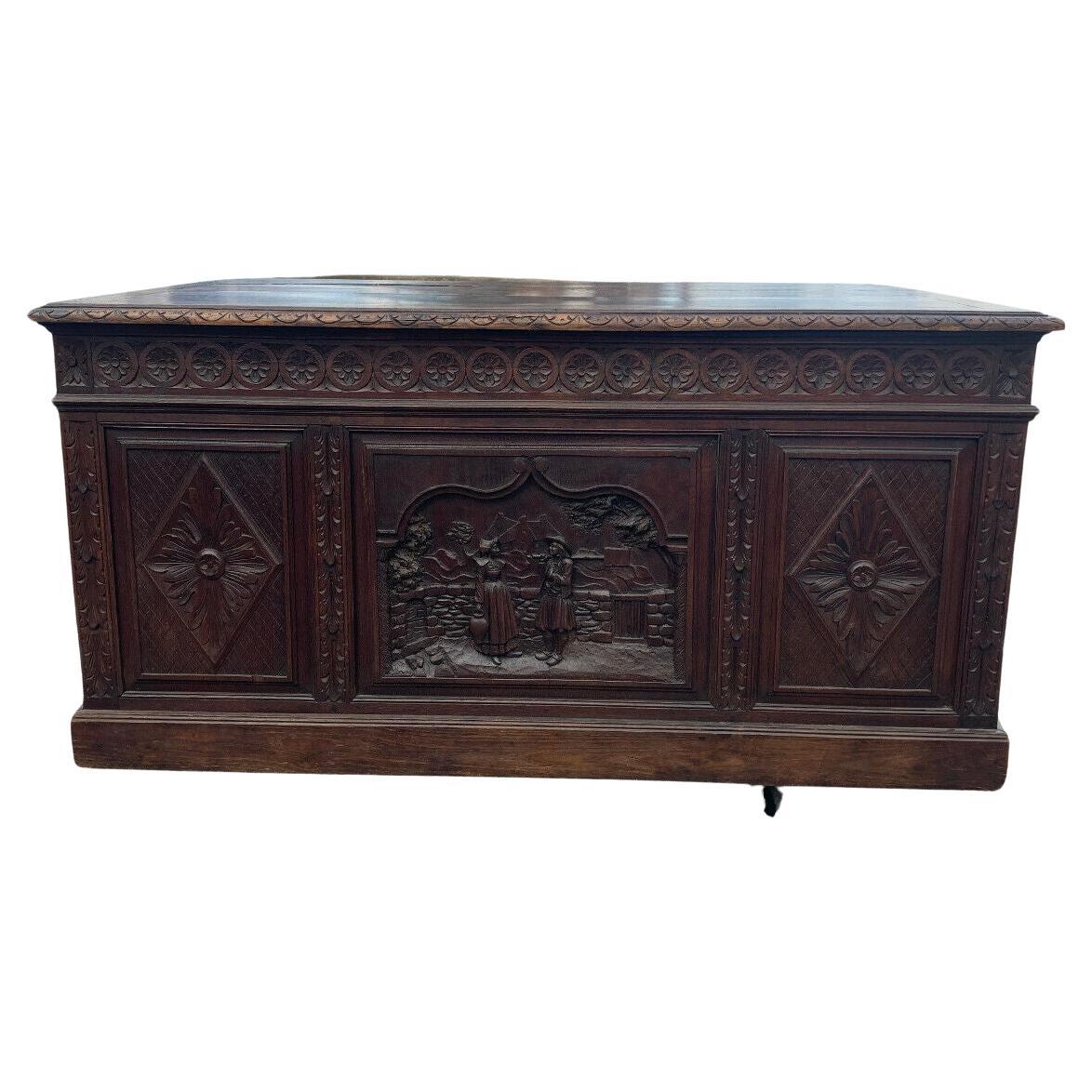 1800's Antique Breton, Highly Carved, Rare, 6 Drawers, French Desk For Sale