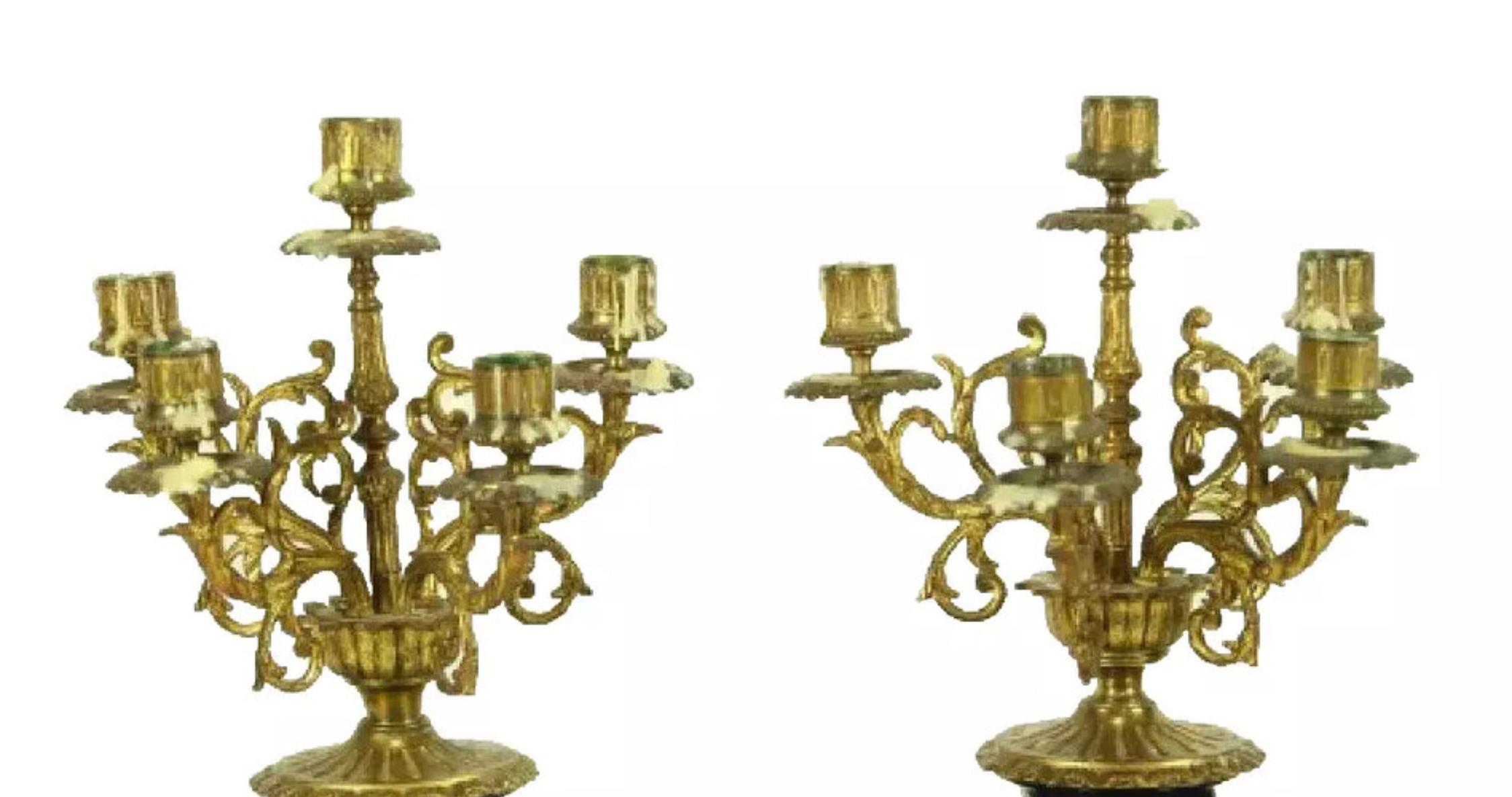 Antico del 1800  Candelabro in bronzo, francese, porcellana, blu profondo, set di due in vendita 2