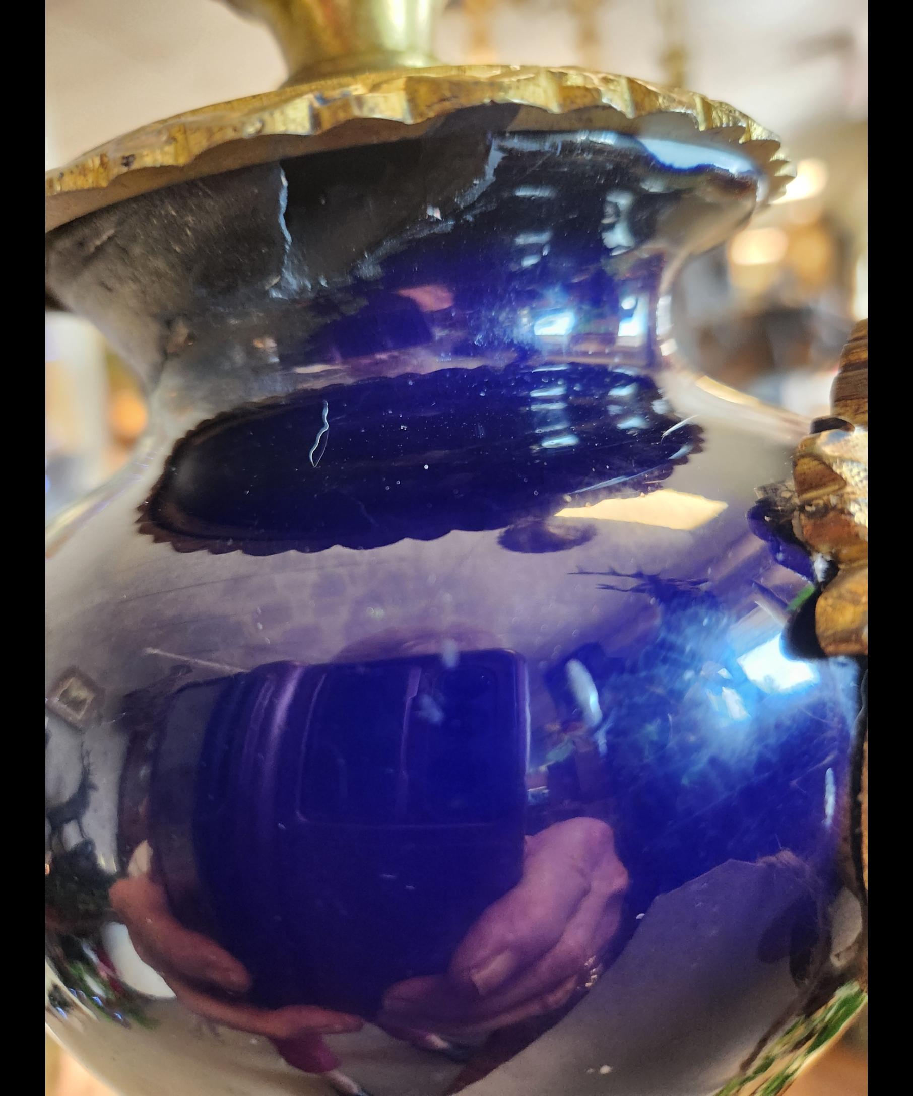 Antico del 1800  Candelabro in bronzo, francese, porcellana, blu profondo, set di due in vendita 3