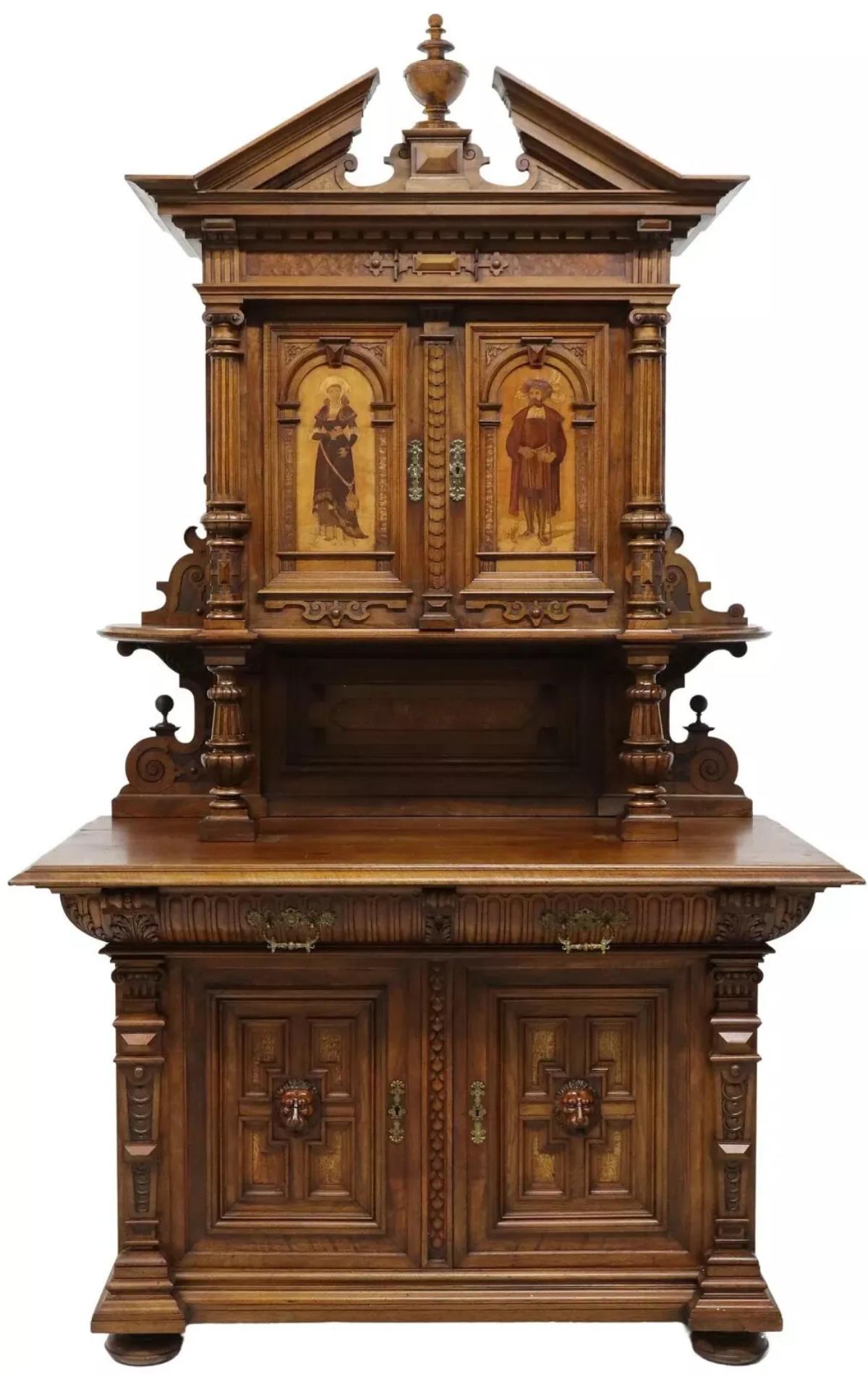 Stunning Antique Buffet A Deux Corps, Server, French Renaissance Revival, Figural, Marquetry, 1800s, 19th Century!

This stunning antique buffet is a true masterpiece of French Renaissance Revival style. Crafted in the 1800s, it features intricate