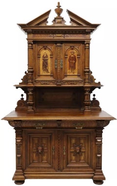 Buffet antique A Deux Corps des années 1800, French Renaiss. Revival, figuratif, marqueterie