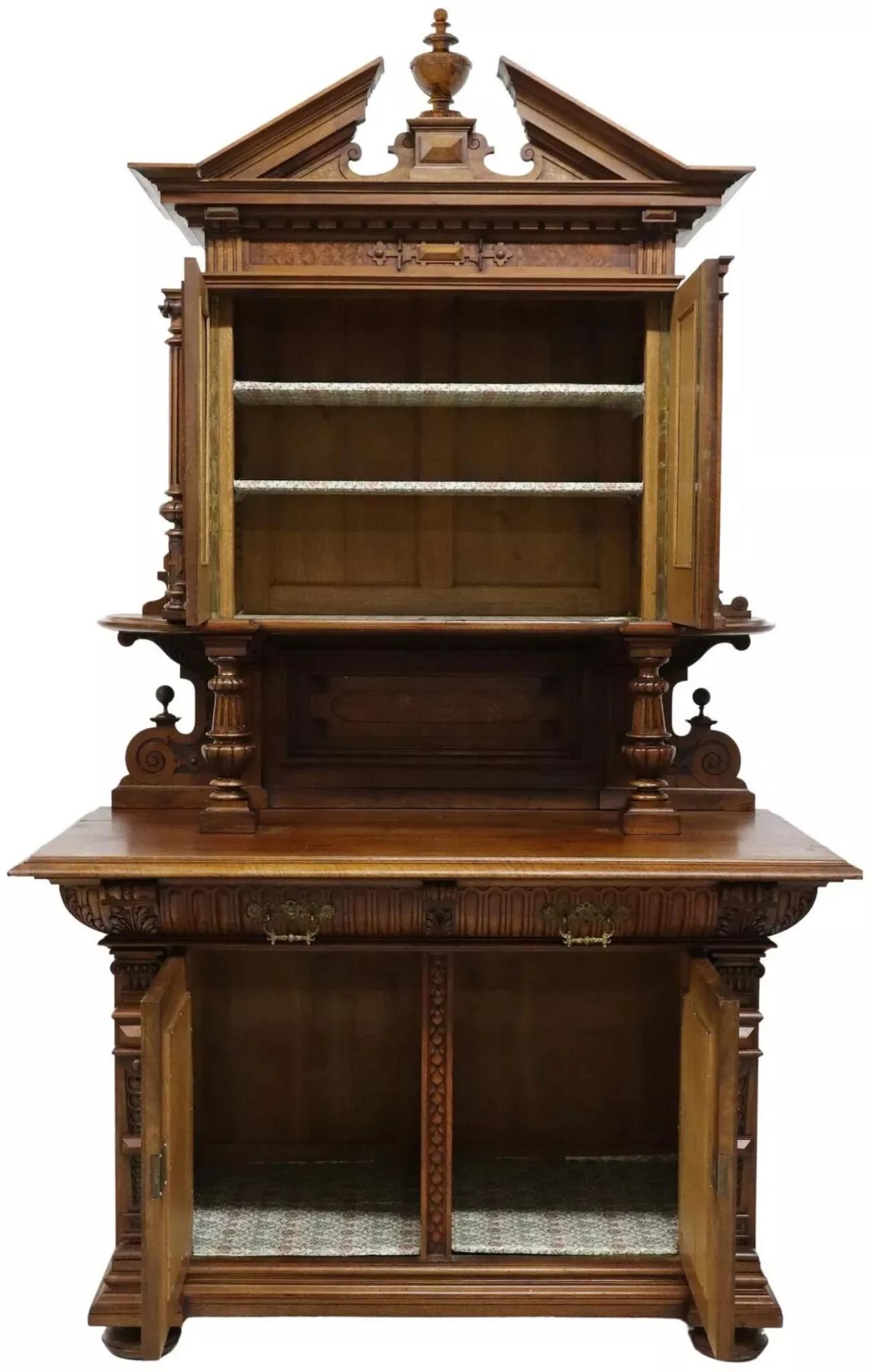 1800's Antique Buffet A Deux Corps, French Renaiss. Revival, Figural, Marquetry In Good Condition For Sale In Austin, TX