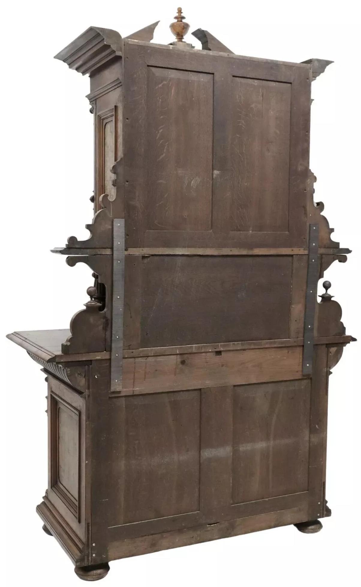 Wood 1800's Antique Buffet A Deux Corps, French Renaiss. Revival, Figural, Marquetry For Sale