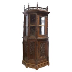 ¡Armario, Vitrina, Expositor Antiguo de 1800, Renacimiento Gótico Francés, Madera Tallada!