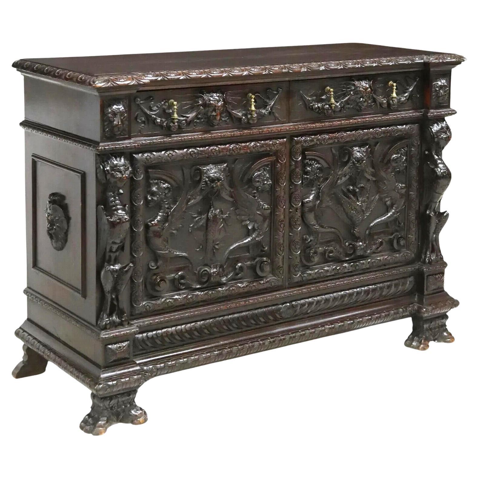 1800's Antique Carved, Italian Renaissance Revival, with Lion Masks, Sideboard!