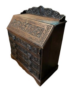 1800's Antique Carved, Oak, Georgian, English, Slant Drop, Secretaire, Desk!