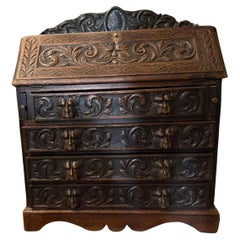 1800's Antique Carved, Oak, Georgian, English, Slant Drop, Secretaire, Desk!