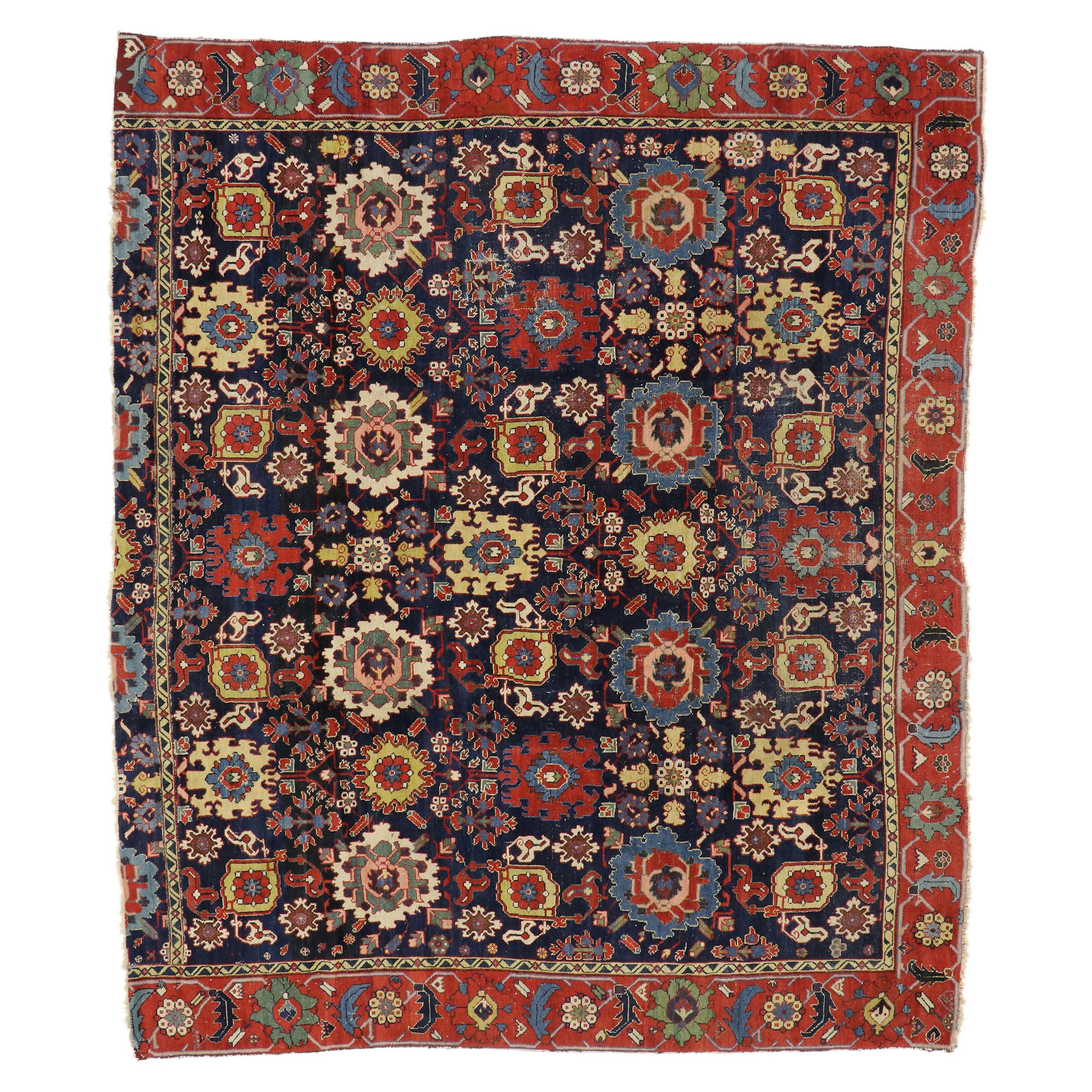 Alfombra antigua de Azerbaiyán del Cáucaso de 1800 con diseño Harshang en venta