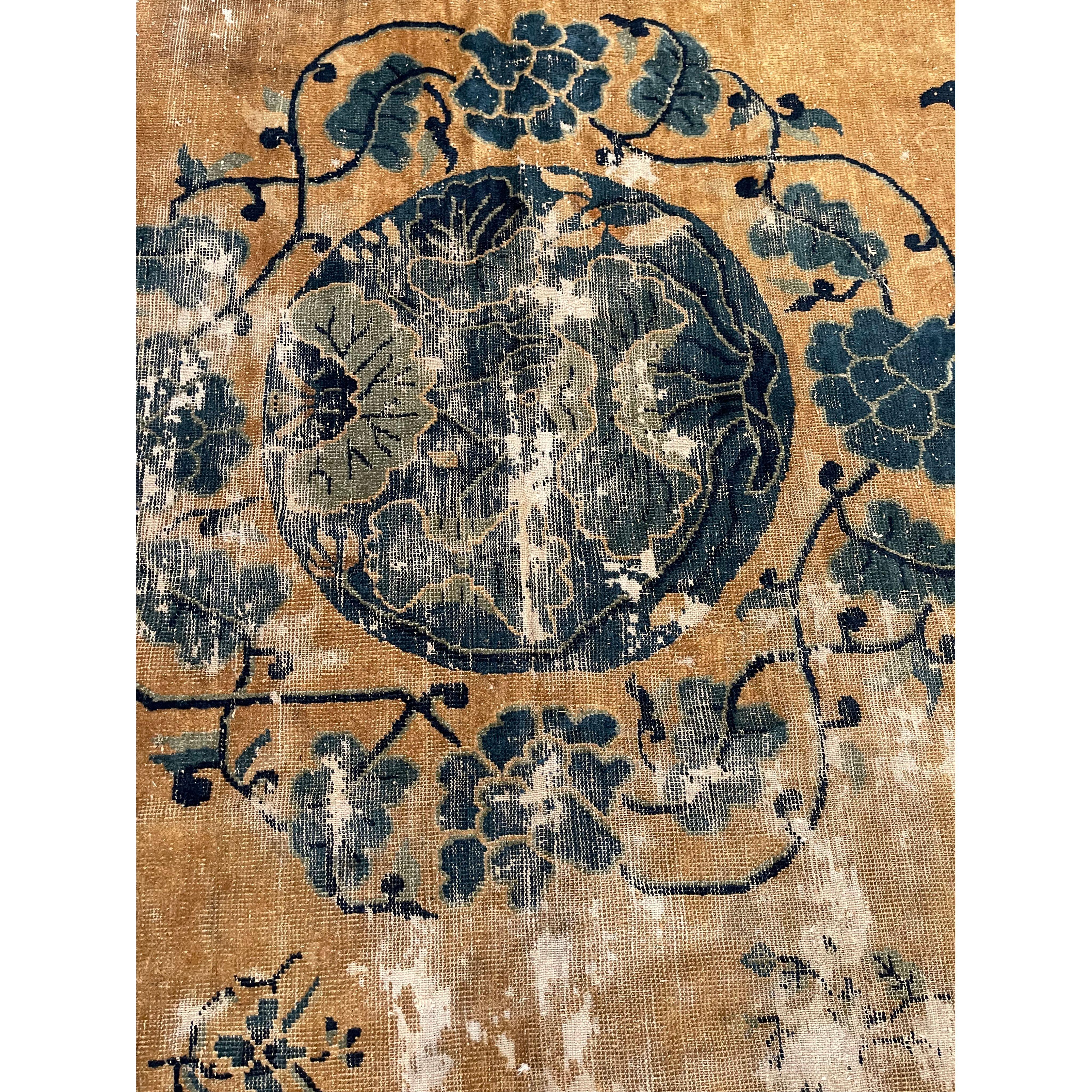 Other 1800s Antique Chinese Floral Design Rug For Sale