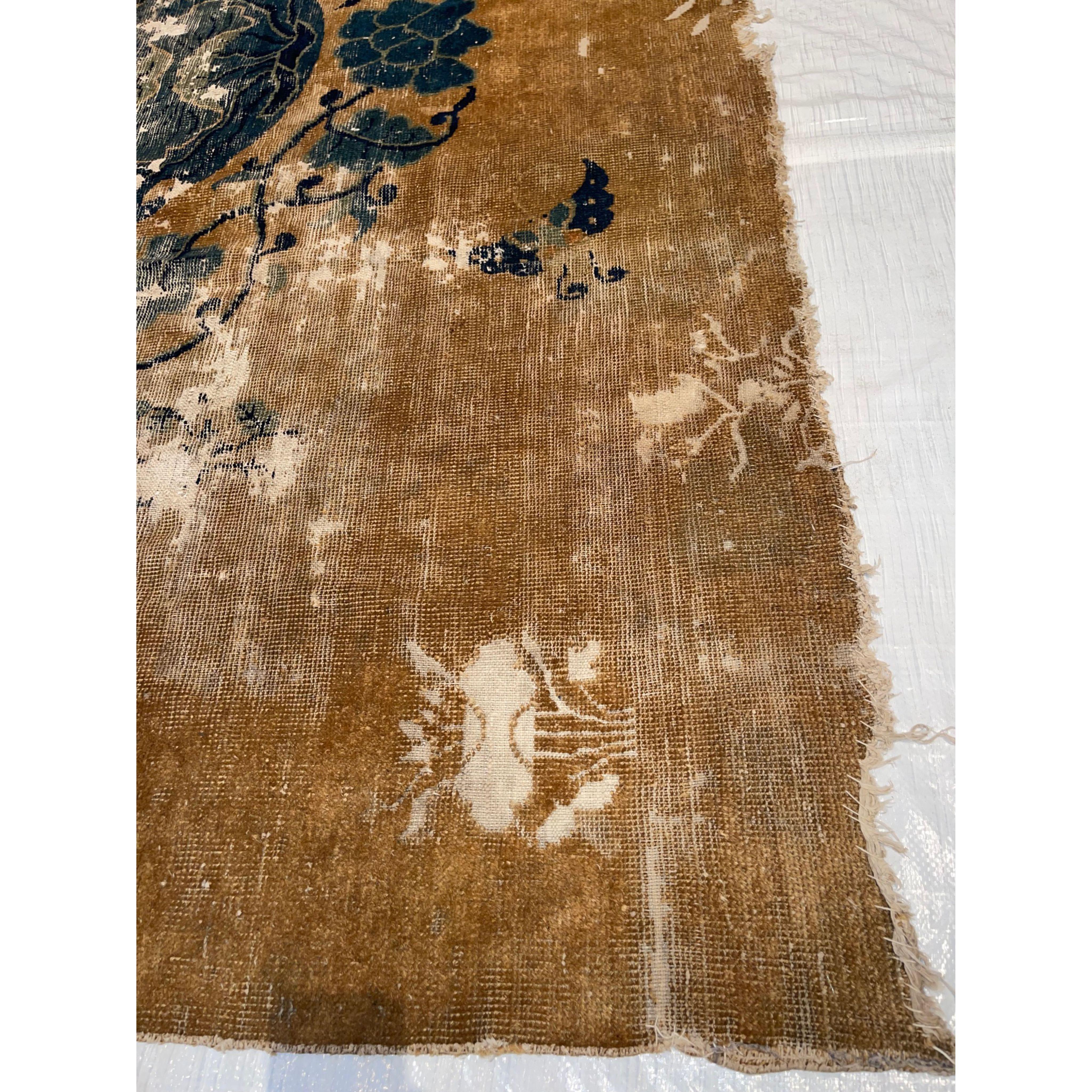Asian 1800s Antique Chinese Floral Design Rug For Sale