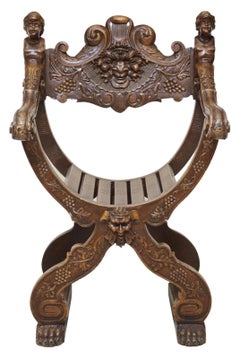 1800s Antique Curule, Renaissance Revival, Figural, Carved, Curved, Armchair!!