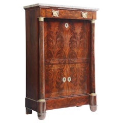 1800er Antiker Schreibtisch, Französisch Empire Stil, Mahagoni, vergoldet, Secretaire a Abattant