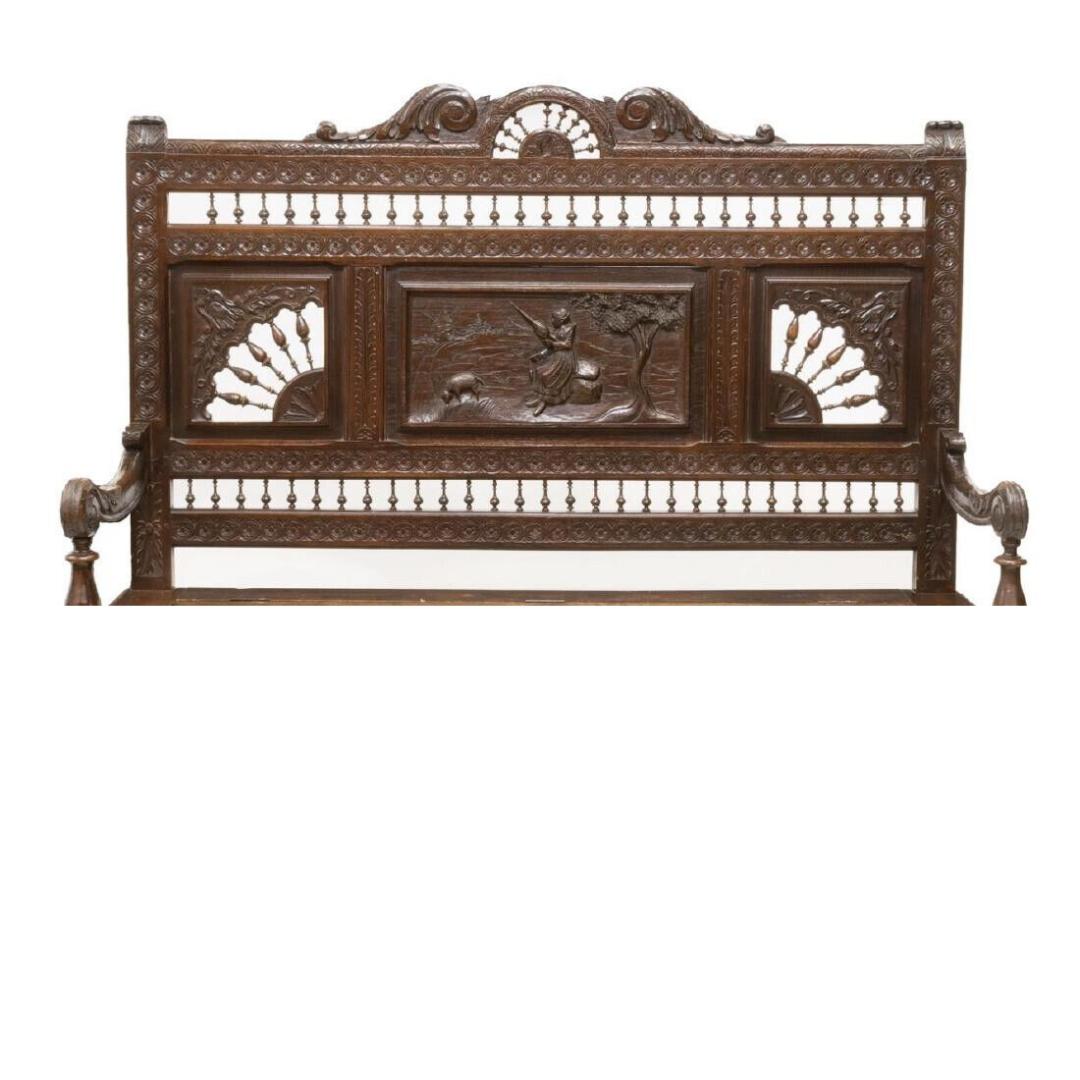 French Provincial 1800s Antique Elaborately Carved, Oak, Figural Scenes Breton Coffer and Bench!!